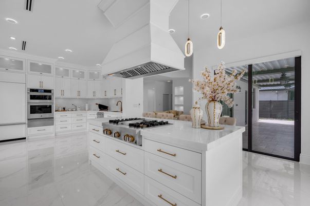 Interior, Kitchen, Marble, Pendant Lights, Recessed Lighting, Stainless Steel Appliances