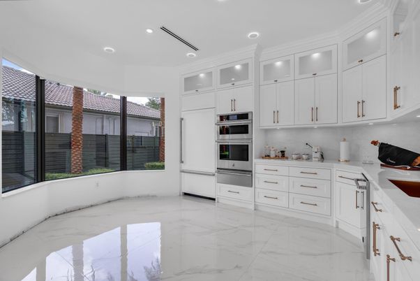 Interior, Kitchen, Marble, Recessed Lighting, Stainless Steel Appliances