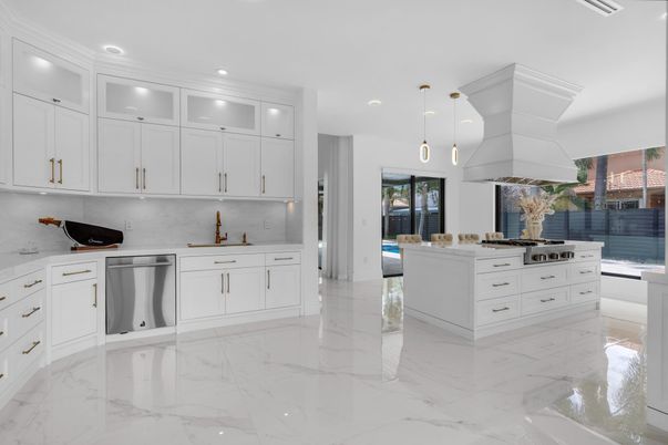 Interior, Kitchen, Marble, Pendant Lights, Recessed Lighting, Stainless Steel Appliances