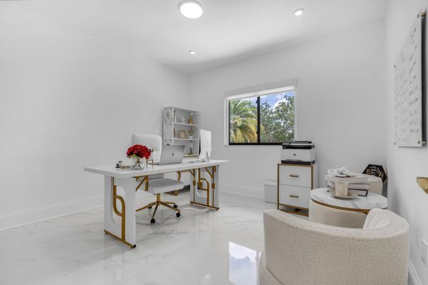 Home Office, Interior, Marble, Recessed Lighting