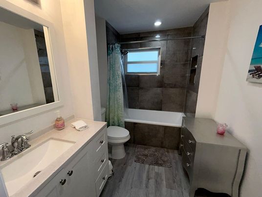 Bathroom, Interior, Recessed Lighting, Wood Texture Flooring