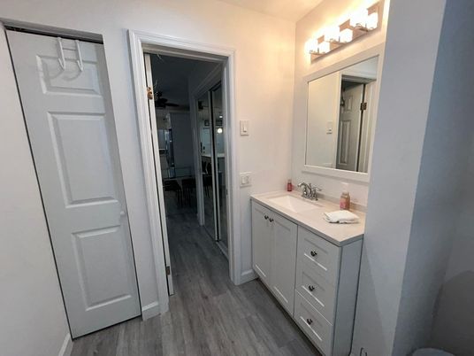Bathroom, Dual Sink Vanities, Interior, Wood Texture Flooring