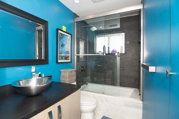 Bathroom, Glass Shower, Interior, Marble, Recessed Lighting