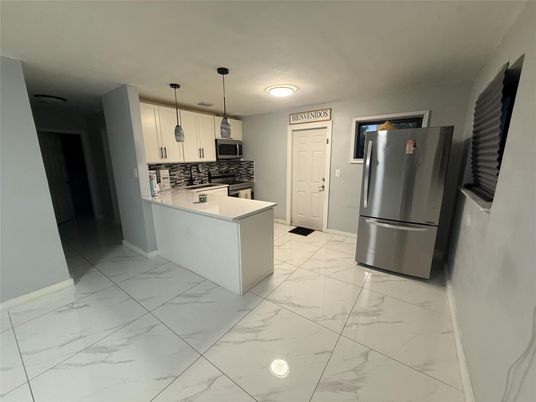 Interior, Kitchen, Marble, Pendant Lights
