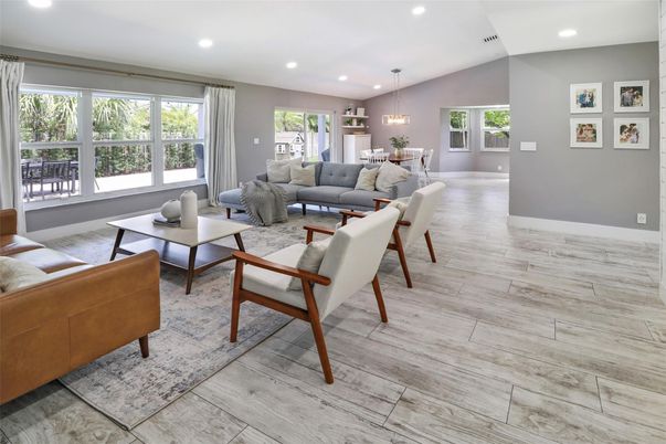 Interior, Living room, Marble, Recessed Lighting, Wood Texture Flooring