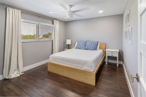 Bedroom, Interior, Recessed Lighting, Wood Texture Flooring