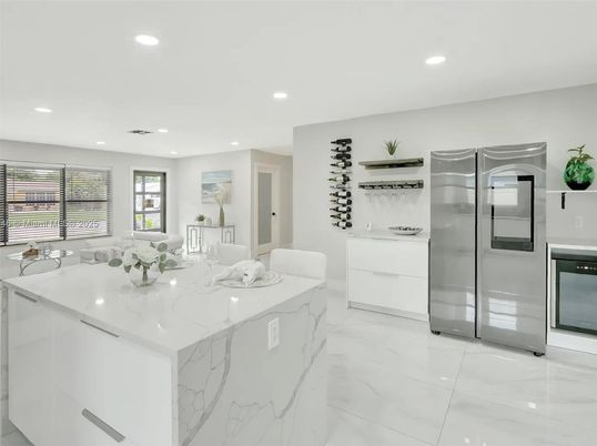 Interior, Kitchen, Marble, Recessed Lighting, Stainless Steel Appliances