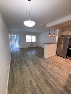 Empty room, Interior, Kitchen, Pendant Lights, Wood Texture Flooring