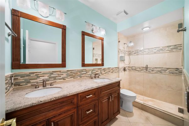 Bathroom, Dual Sink Vanities, Glass Shower, Interior
