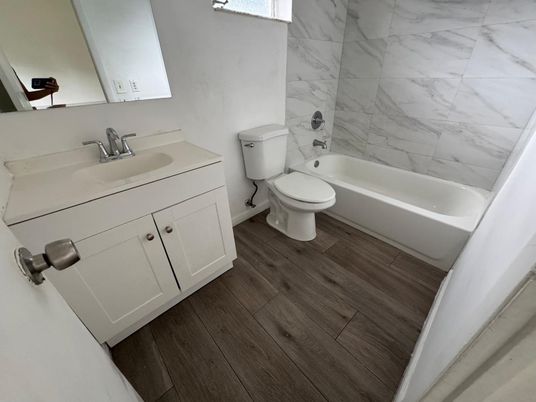 Bathroom, Interior, Marble Walls, Wood Texture Flooring