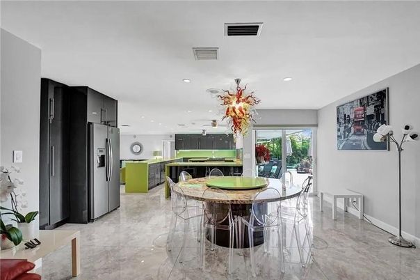 Dining room, Interior, Kitchen, Marble, Recessed Lighting, Stainless Steel Appliances