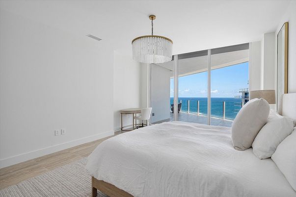 Bedroom, Chandelier, Interior, Water, Wood Texture Flooring