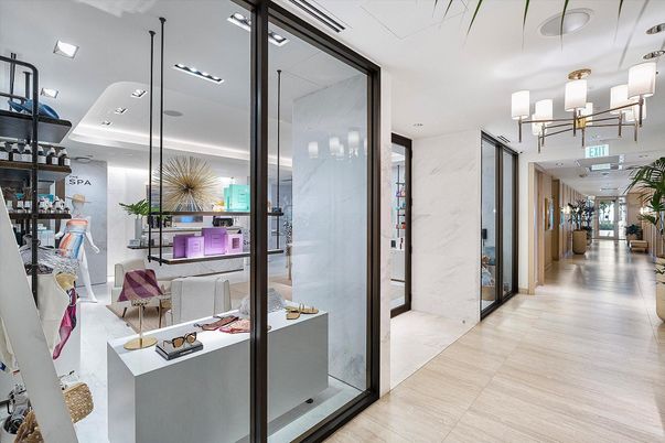 Chandelier, Interior, Marble Walls, Recessed Lighting