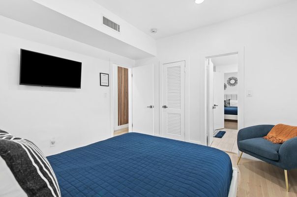 Bedroom, Interior, Recessed Lighting, Wood Texture Flooring