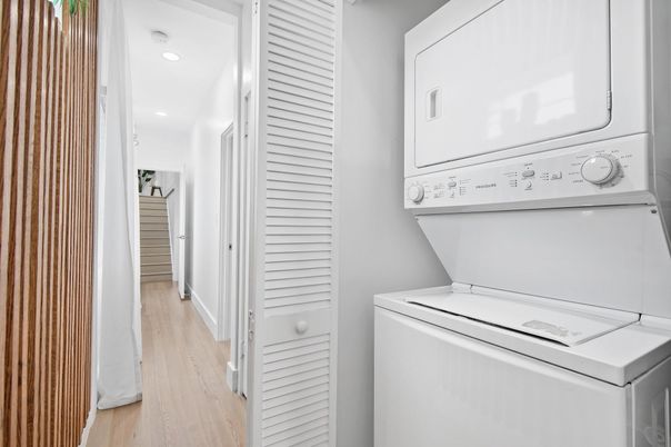 Interior, Recessed Lighting, Utility Closets, Washer, Wood Texture Flooring