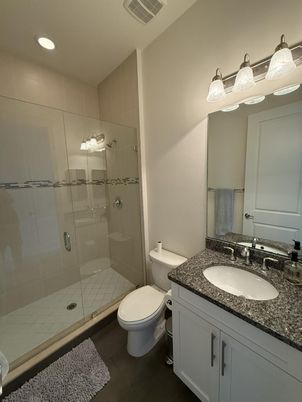 Bathroom, Glass Shower, Interior, Recessed Lighting
