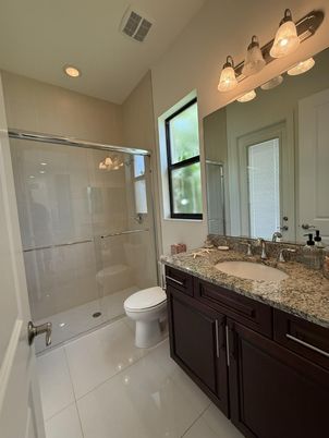 Bathroom, Glass Shower, Interior, Recessed Lighting