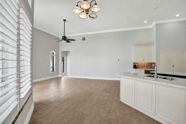 Empty room, Interior, Kitchen, Recessed Lighting, Wood Texture Flooring