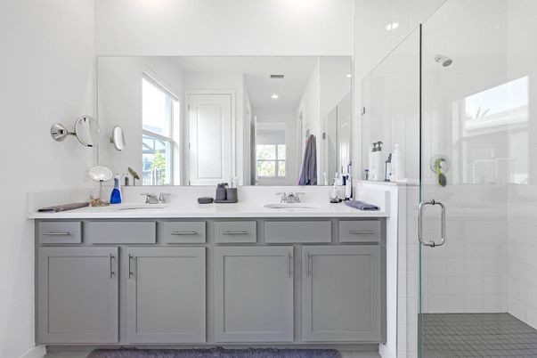 Bathroom, Dual Sink Vanities, Glass Shower, Interior, Recessed Lighting
