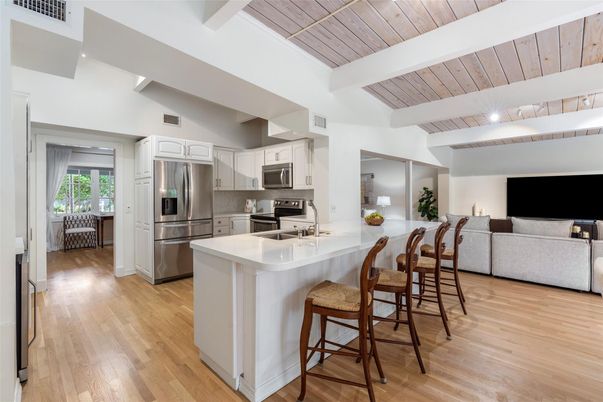 Interior, Kitchen, Living room, Stainless Steel Appliances, Wooden Ceilings, Wood Texture Flooring