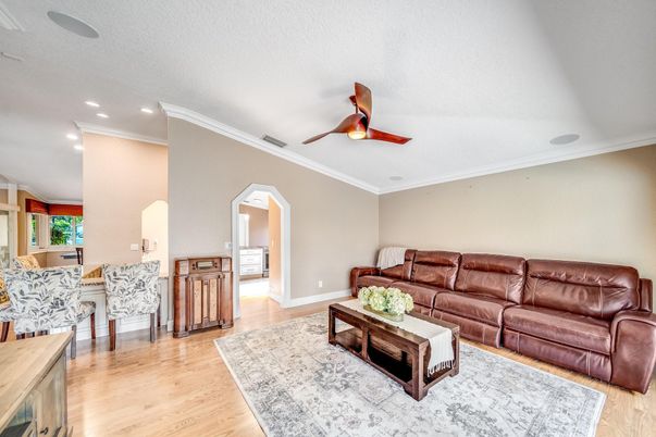 Interior, Living room, Recessed Lighting, Wood Texture Flooring