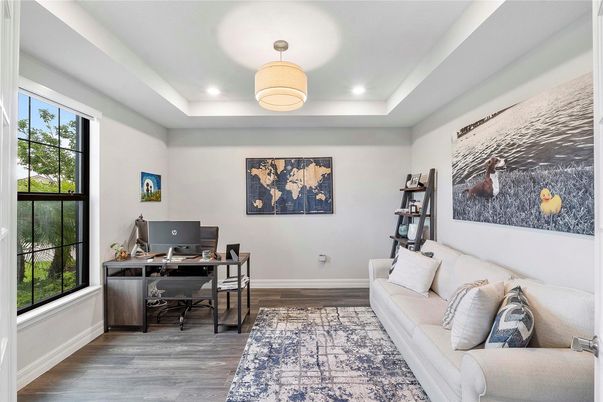 Home Office, Interior, Recessed Lighting, Wood Texture Flooring