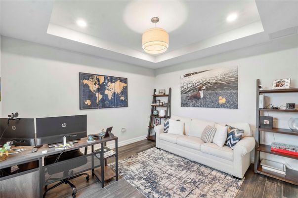 Home Office, Interior, Recessed Lighting, Wood Texture Flooring