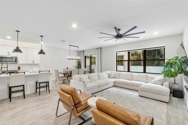 Dining room, Interior, Kitchen, Living room, Pendant Lights, Recessed Lighting, Wood Texture Flooring