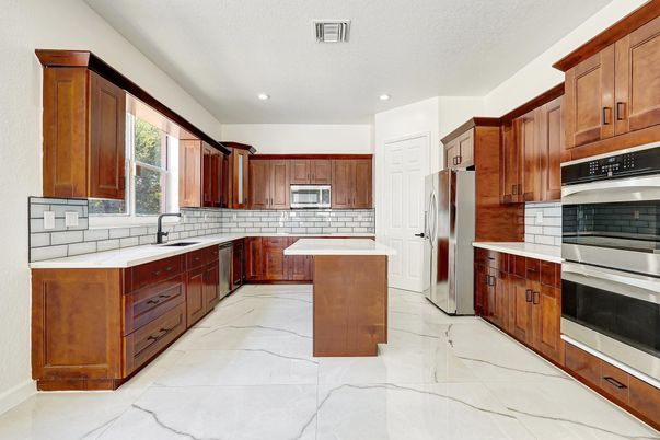Interior, Kitchen, Marble, Recessed Lighting, Tile Countertops