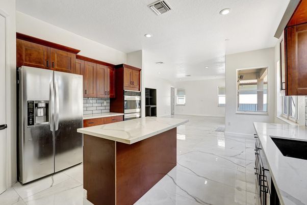 Interior, Kitchen, Marble, Recessed Lighting, Stainless Steel Appliances