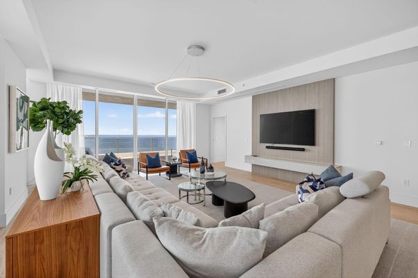 Interior, Living room, Pendant Lights, Water, Wood Texture Flooring