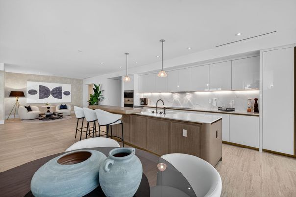 Interior, Kitchen, Living room, Pendant Lights, Recessed Lighting, Stainless Steel Appliances, Wood Texture Flooring