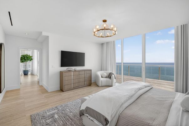 Bedroom, Interior, Recessed Lighting, Water, Wood Texture Flooring