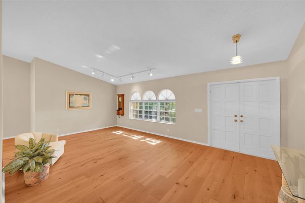 Empty room, Interior, Pendant Lights, Wood Texture Flooring