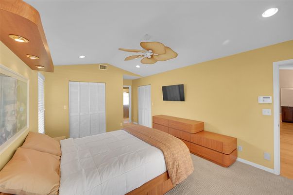 Bedroom, Interior, Recessed Lighting, Wood Texture Flooring