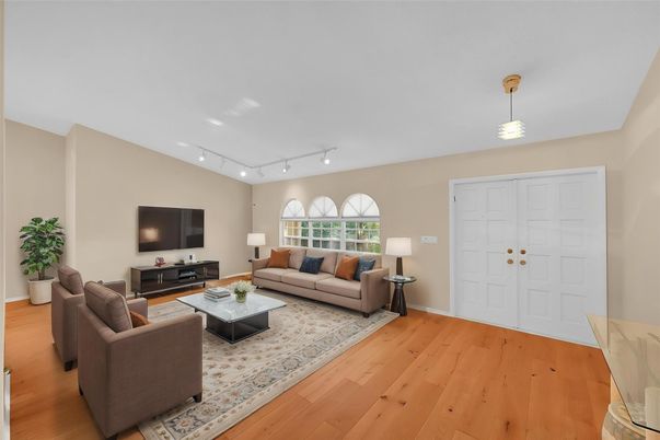 Interior, Living room, Pendant Lights, Wood Texture Flooring