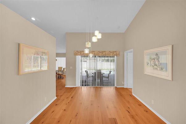 Empty room, Interior, Pendant Lights, Recessed Lighting, Wood Texture Flooring