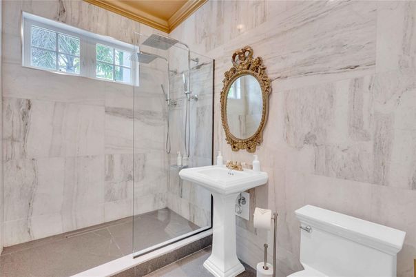 Bathroom, Glass Shower, Interior, Marble Walls