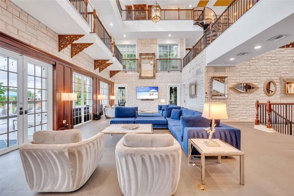 Interior, Living room, Recessed Lighting, Stone Walls