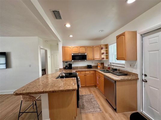 Interior, Kitchen, Recessed Lighting, Wood Texture Flooring