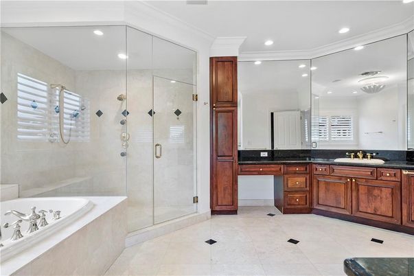 Bathroom, Dual Sink Vanities, Glass Shower, Interior, Recessed Lighting