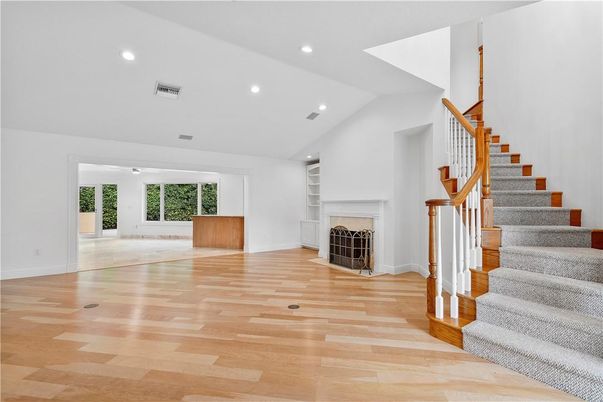 Fireplace, Interior, Recessed Lighting, Wood Texture Flooring