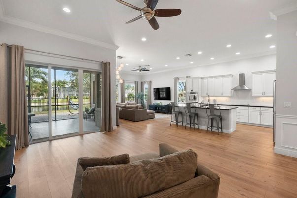 Interior, Kitchen, Living room, Recessed Lighting, Wood Texture Flooring