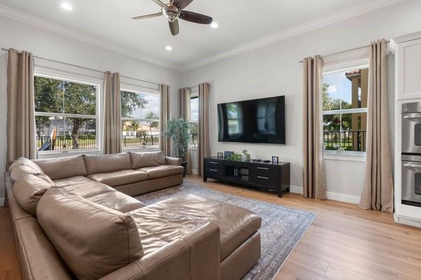 Interior, Living room, Recessed Lighting, Stainless Steel Appliances, Wood Texture Flooring