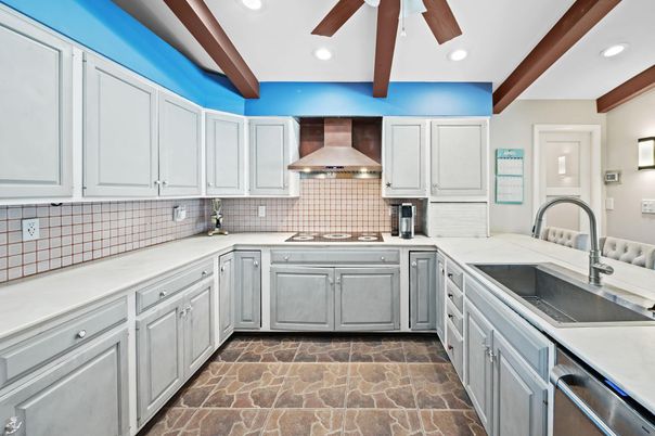 Interior, Kitchen, Recessed Lighting, Stainless Steel Appliances, Wooden Beams