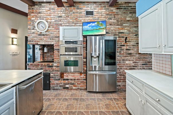 Interior, Kitchen, Stainless Steel Appliances, Stone Walls