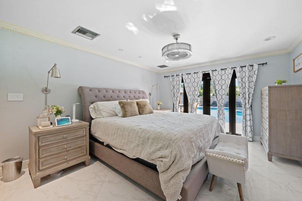 Bedroom, Interior, Marble, Recessed Lighting