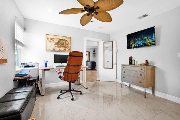 Home Office, Interior, Marble, Recessed Lighting