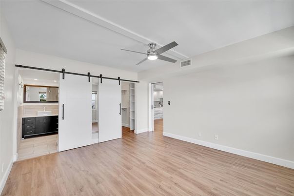 Bathroom, Empty room, Interior, Recessed Lighting, Wood Texture Flooring
