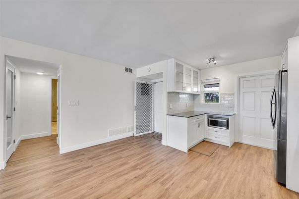 Interior, Kitchen, Recessed Lighting, Wood Texture Flooring